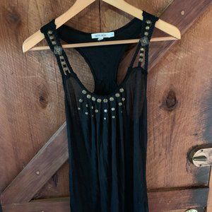 Black Embellished Paper-Thin Soft Racerback Tank